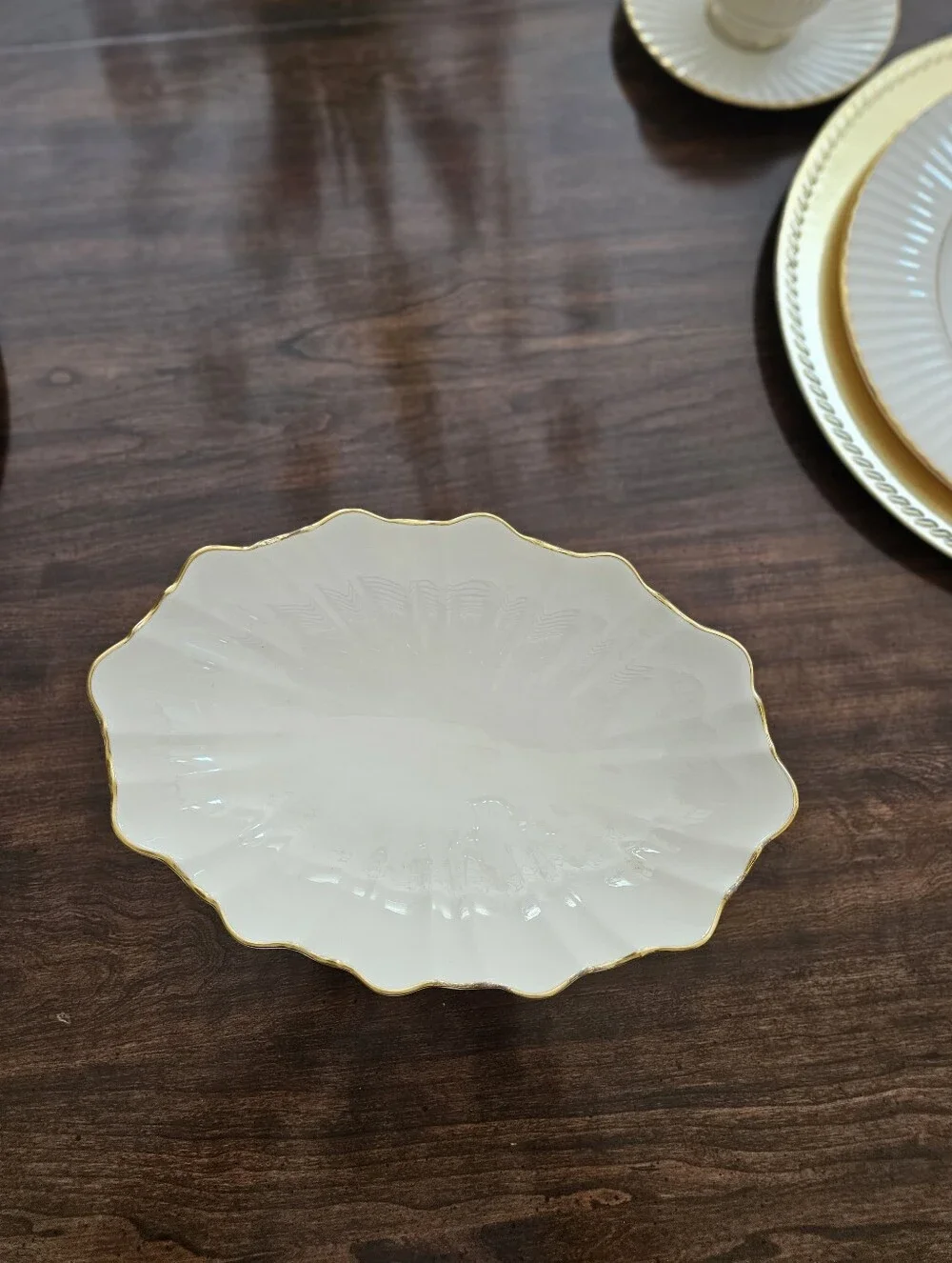 Elegant Lenox Symphony Sculptured Centerpiece Bowl Cream with Gold Trim
